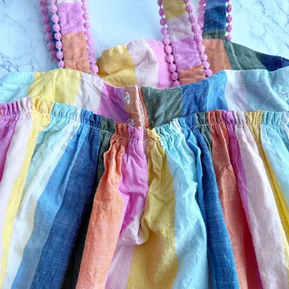 Tahari Cotton Sleeveless Striped Multi Color Dress Fits Girls Size 4